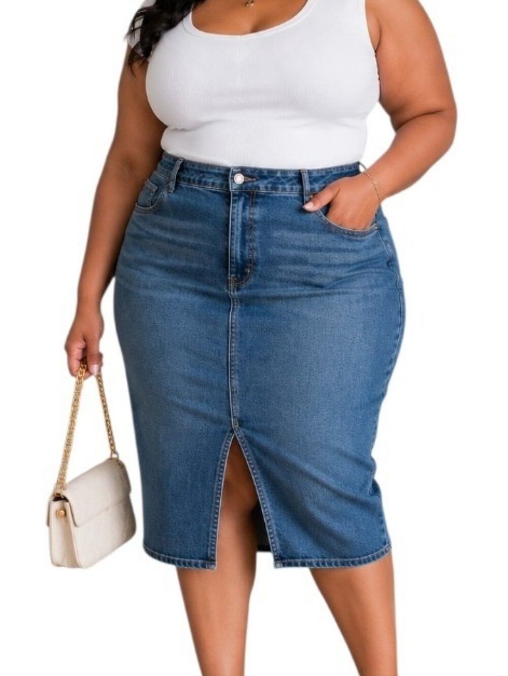 Edited By Hunter McGrady Denim Midi Skirt Dark Wash With Split Size 28W